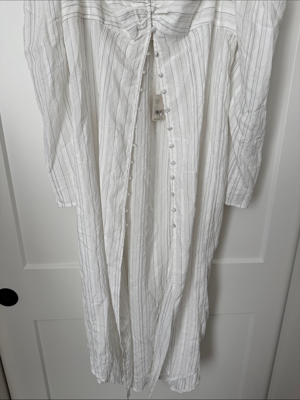 NWT Free People Luna White Pinstripe Button-Front Maxi Top with Puff Shoulders - Picture 6 of 14